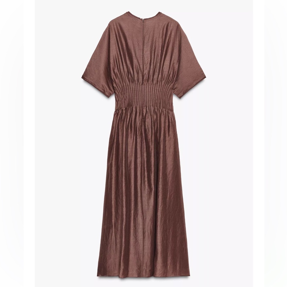 ZARA PLEATED WAIST MIXED KNIT DRESS - Picture 6 of 7